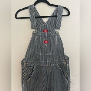 Dickies navy and white pinstripe denim overalls